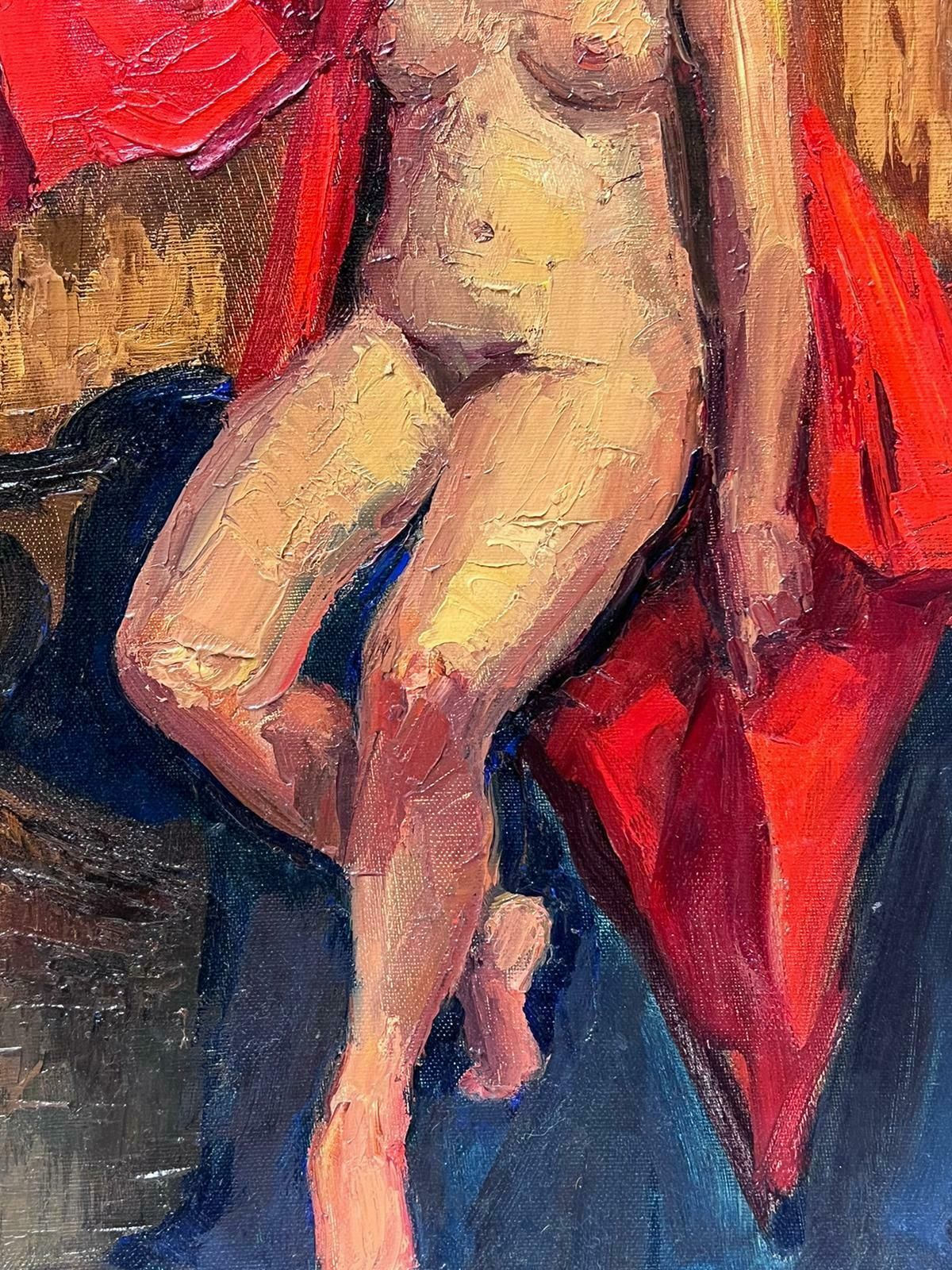 Josine Vignon1950s French Post Impressionist Nude Lady Artists Studio In Red Gown1950s photo 1017.0