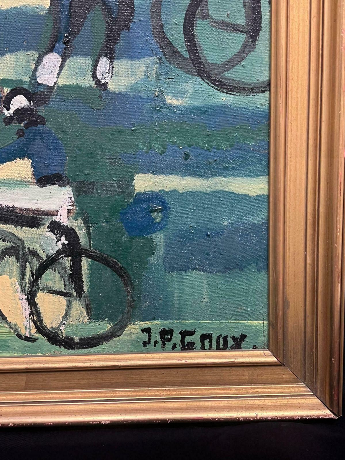 French School1960's French Oil Painting Horse Racing Harness Carriage Driving With Jockeys photo Art