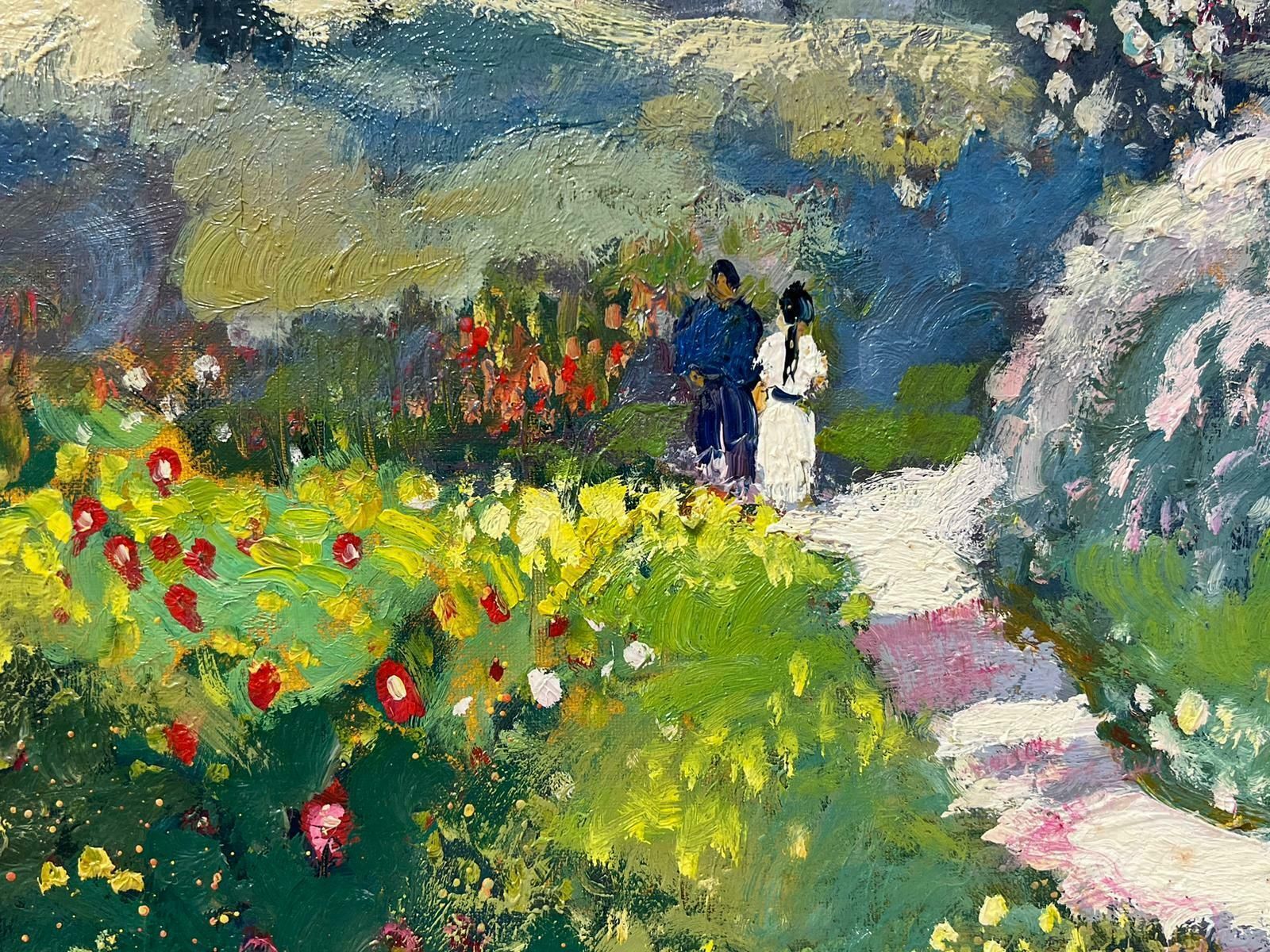 Guy Benardcouple Walking In French Summer Landscape With Flowers Impressionist Oil photo for sale