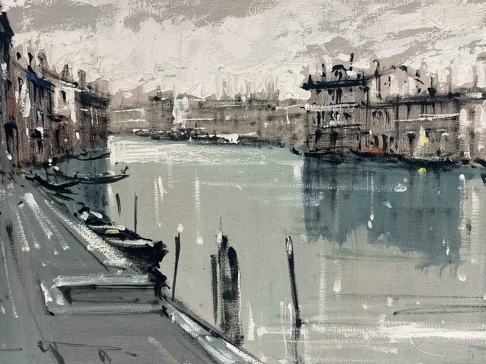 Alvarezlarge 1960's Modernist Signed Oil Painting Venice Grand Canal Atmospheric Work photo vintage