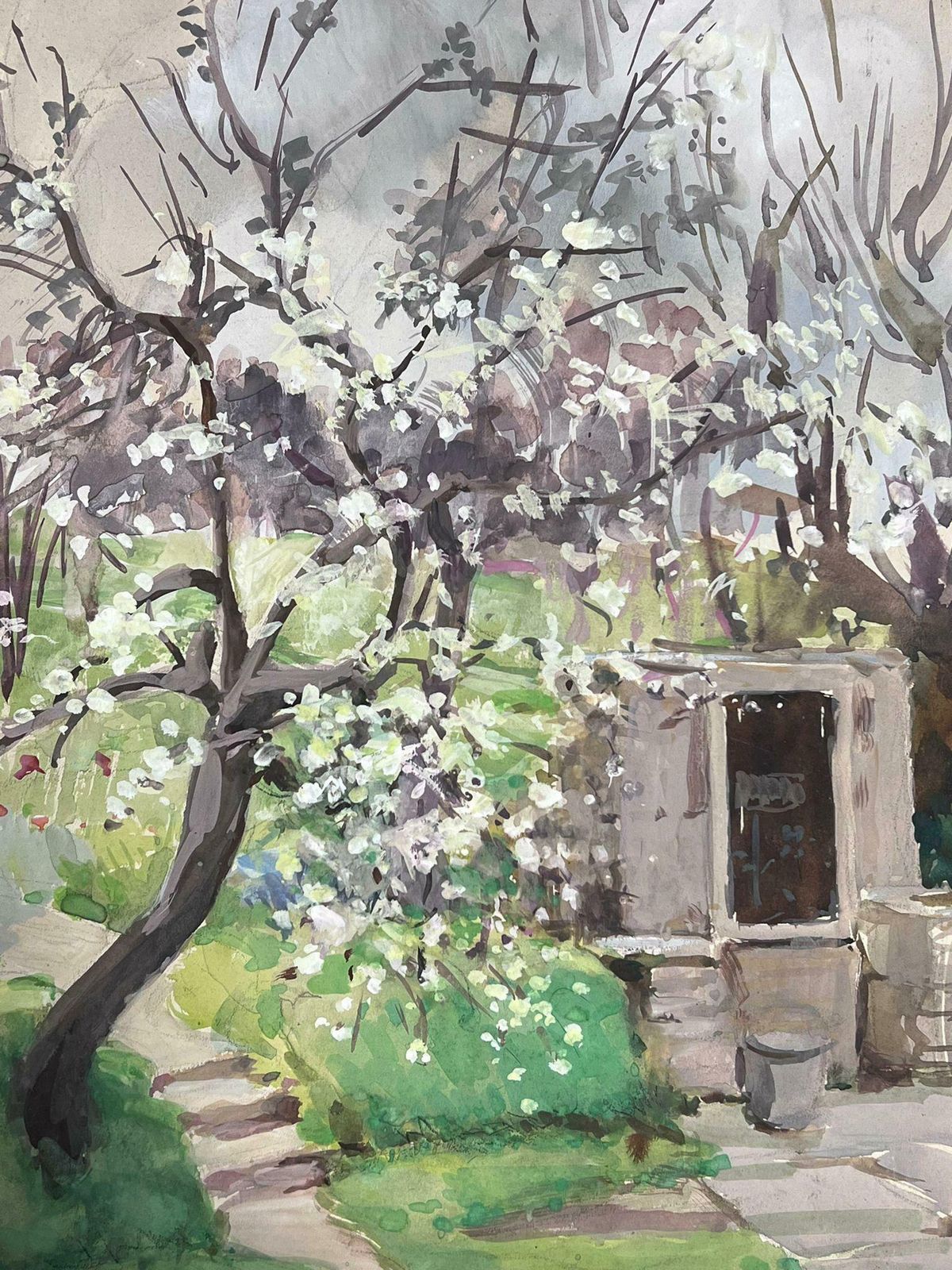 Louise Alix1930's French Impressionist White Blossom Tree Garden Landscape1930's photo for sale