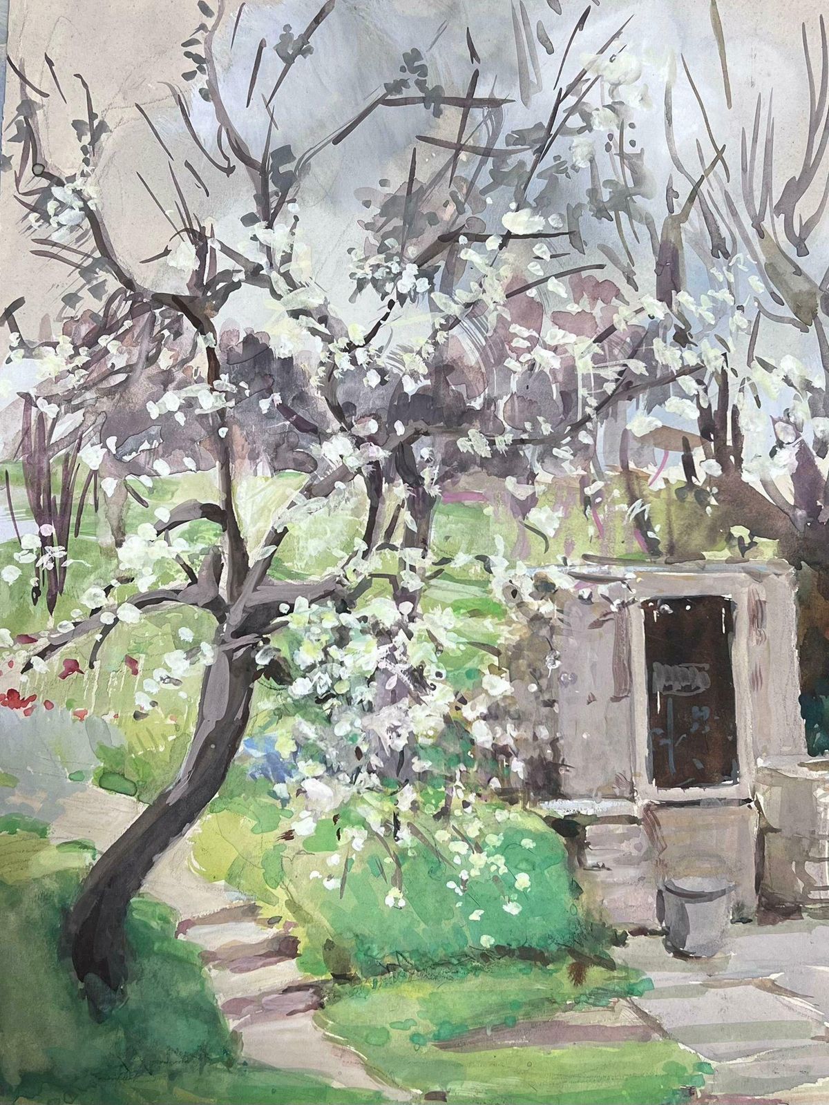 Louise Alix1930's French Impressionist White Blossom Tree Garden Landscape1930's photo Art