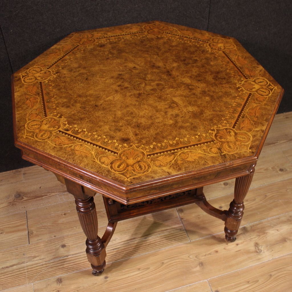 20th Century Octagonal Inlaid Wood Table photo furniture