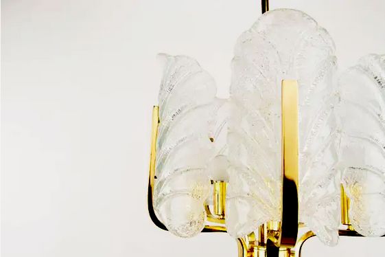 Scandinavian Brass Chandelier By Carl Fagerlund For Orrefor photo for sale