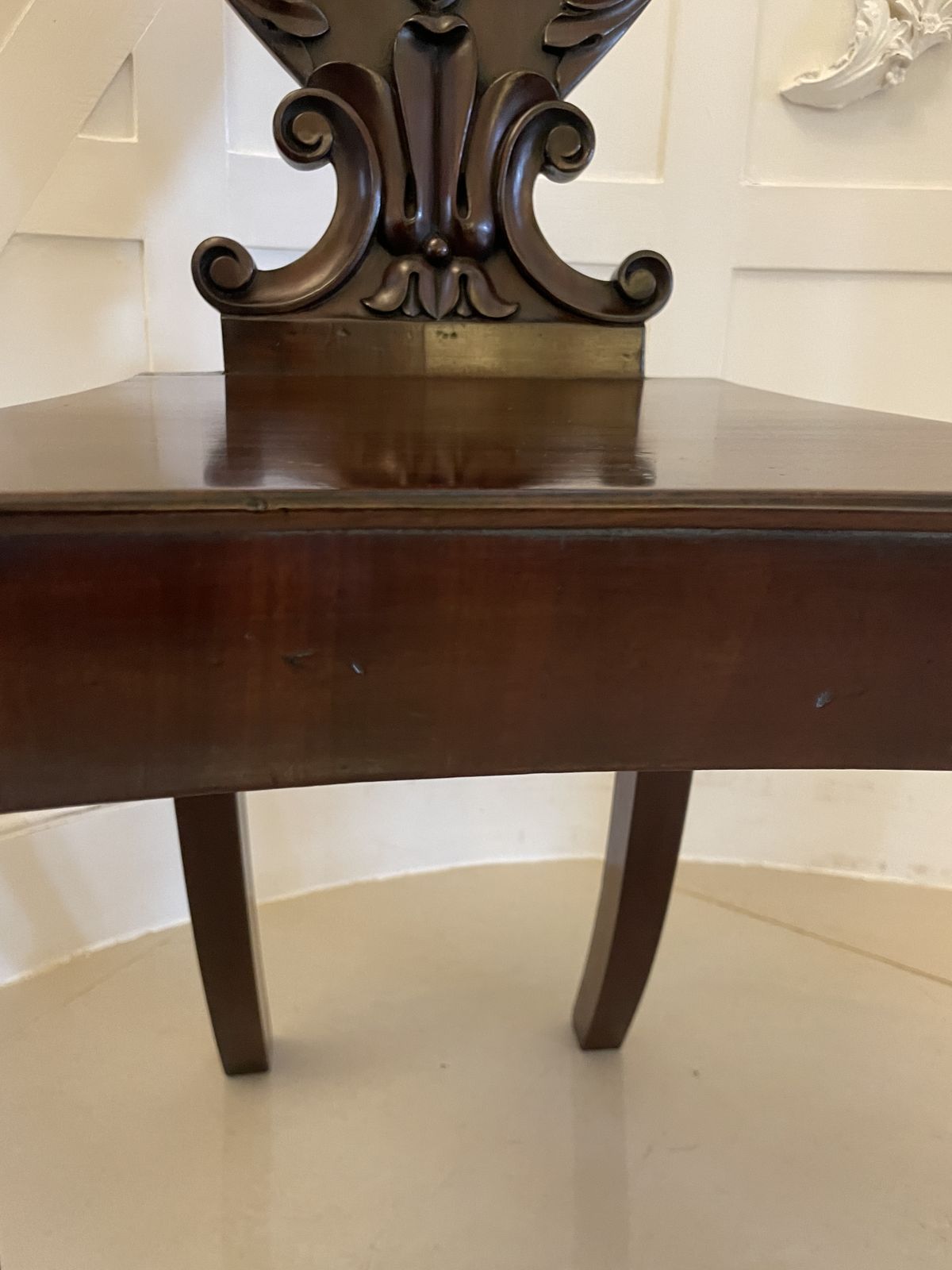 Outstanding Quality Pair Of Antique 19th Century Carved Mahogany Hall Chairs photo vinterior