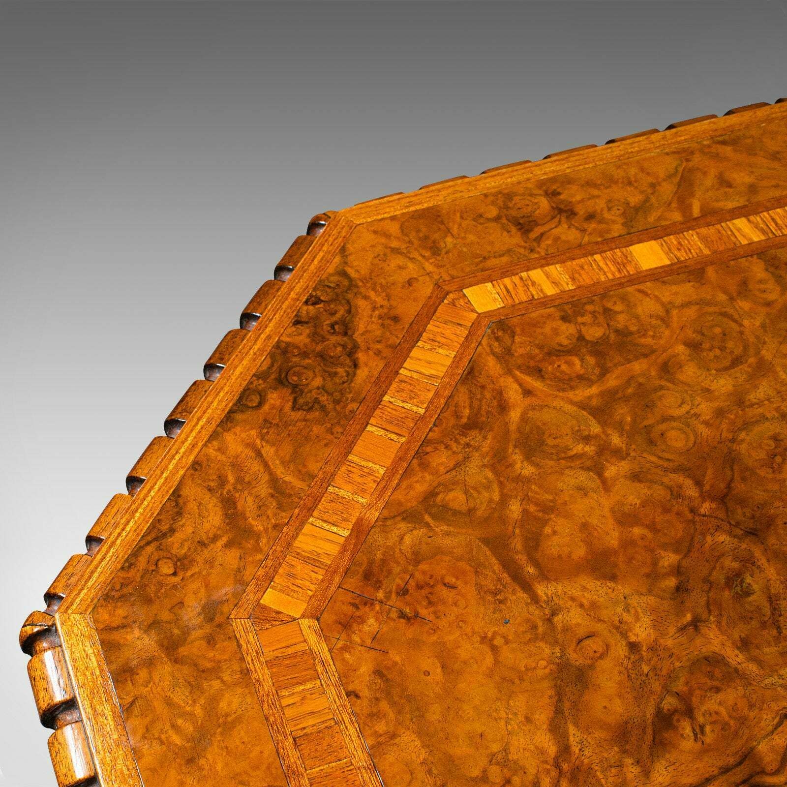 photo furniture Antique Octagonal Wine Table, English, Burr Walnut, Lamp, Occasional, Victorian