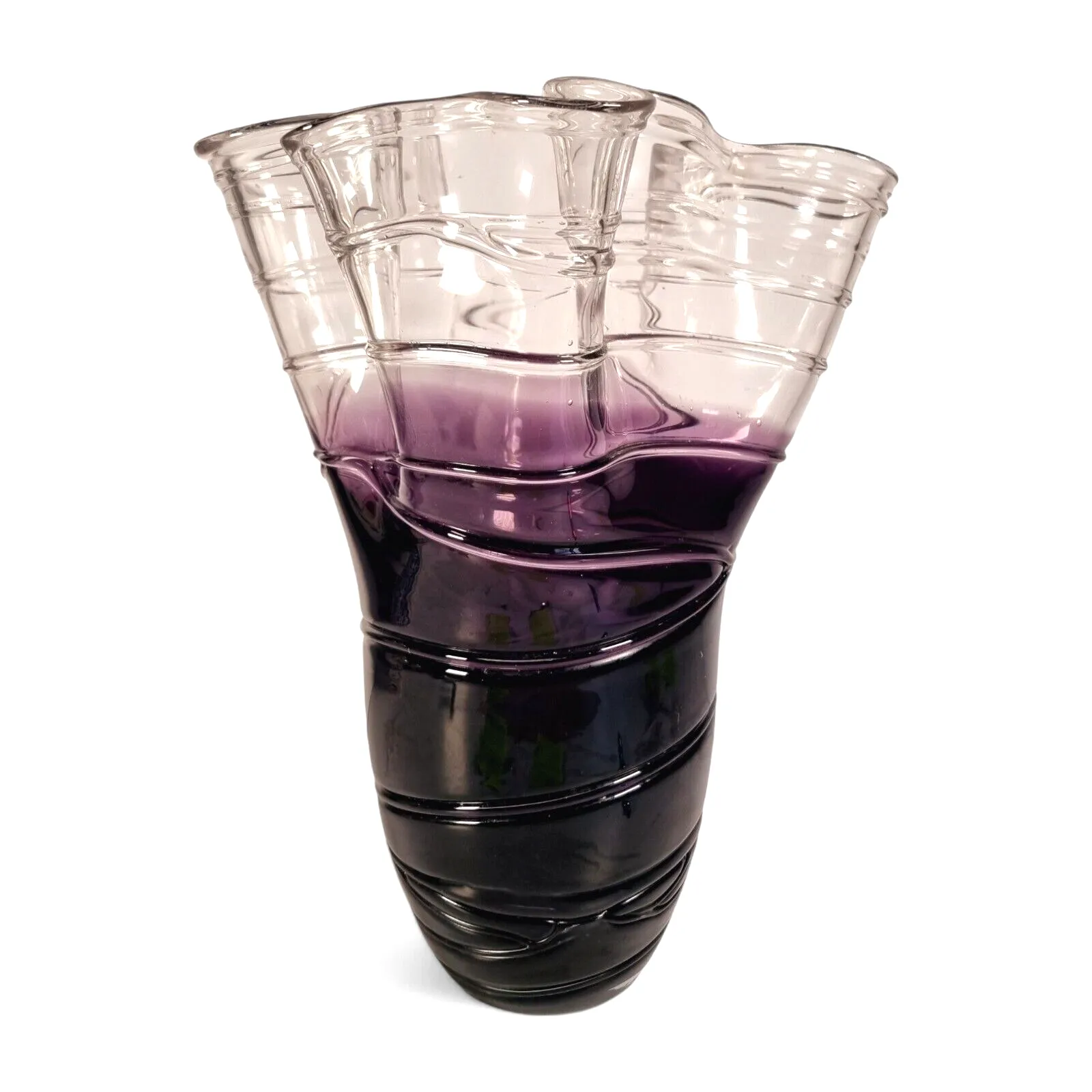 Vintage Glass Vase Art Glass Purple Large Wavey Abstract Art Heavy Vase photo furniture