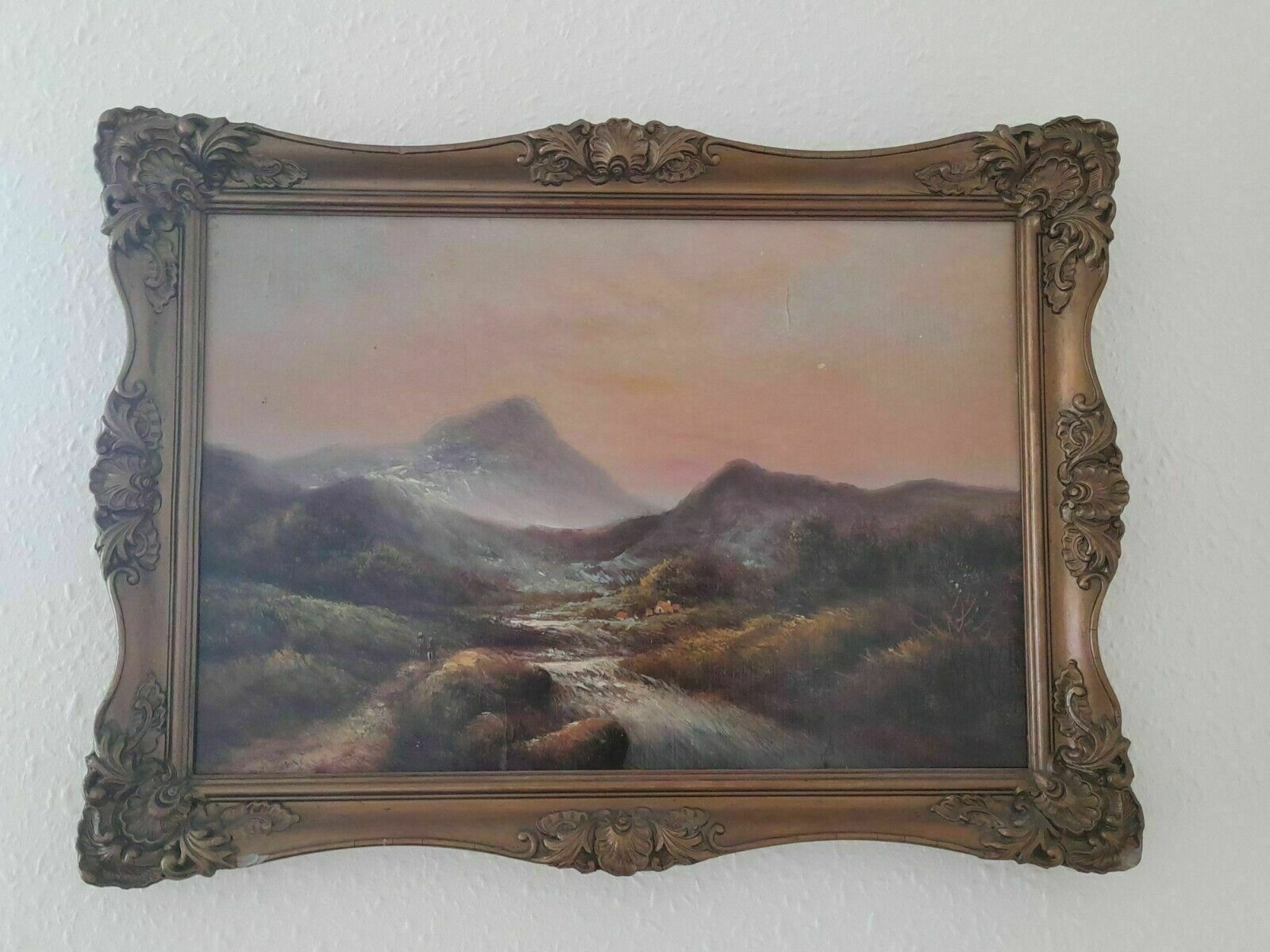 Painting Highland Scene Oil On Board 19th Century photo furniture