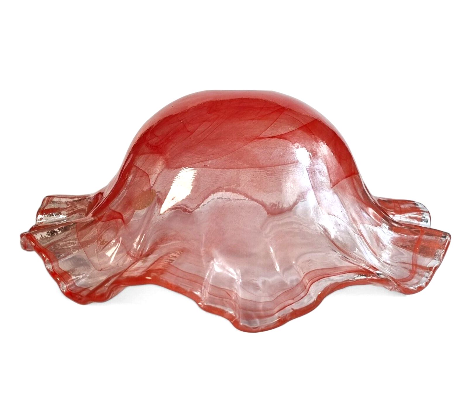 Murano Glass Bowl Salmon Pink Stretched Art Glass Ruffle Pink Glass Bowl Italy photo vintage