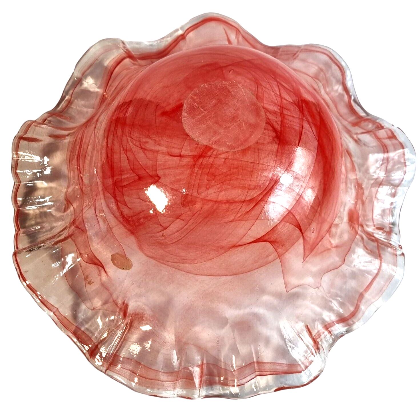 photo furniture Murano Glass Bowl Salmon Pink Stretched Art Glass Ruffle Pink Glass Bowl Italy