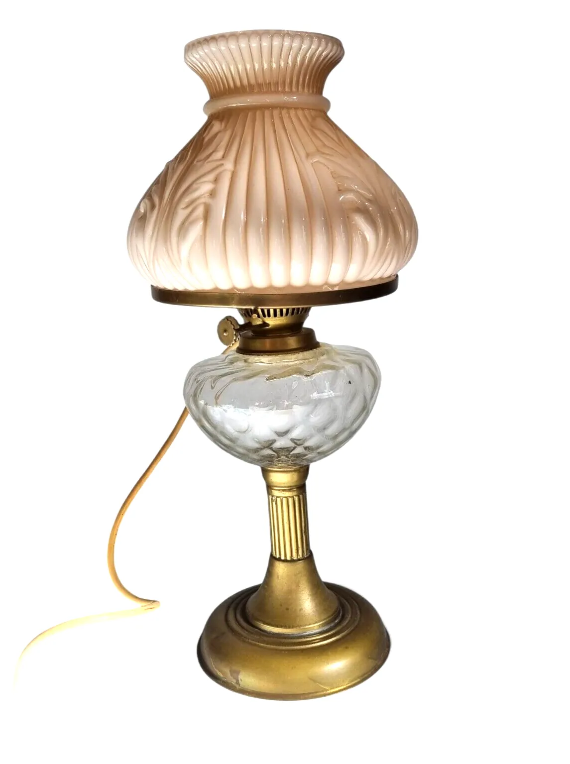Vintage Pink Opaline Glass Oil Lamp Converted Electrified Brass Oil Lamp & Shade photo Lighting
