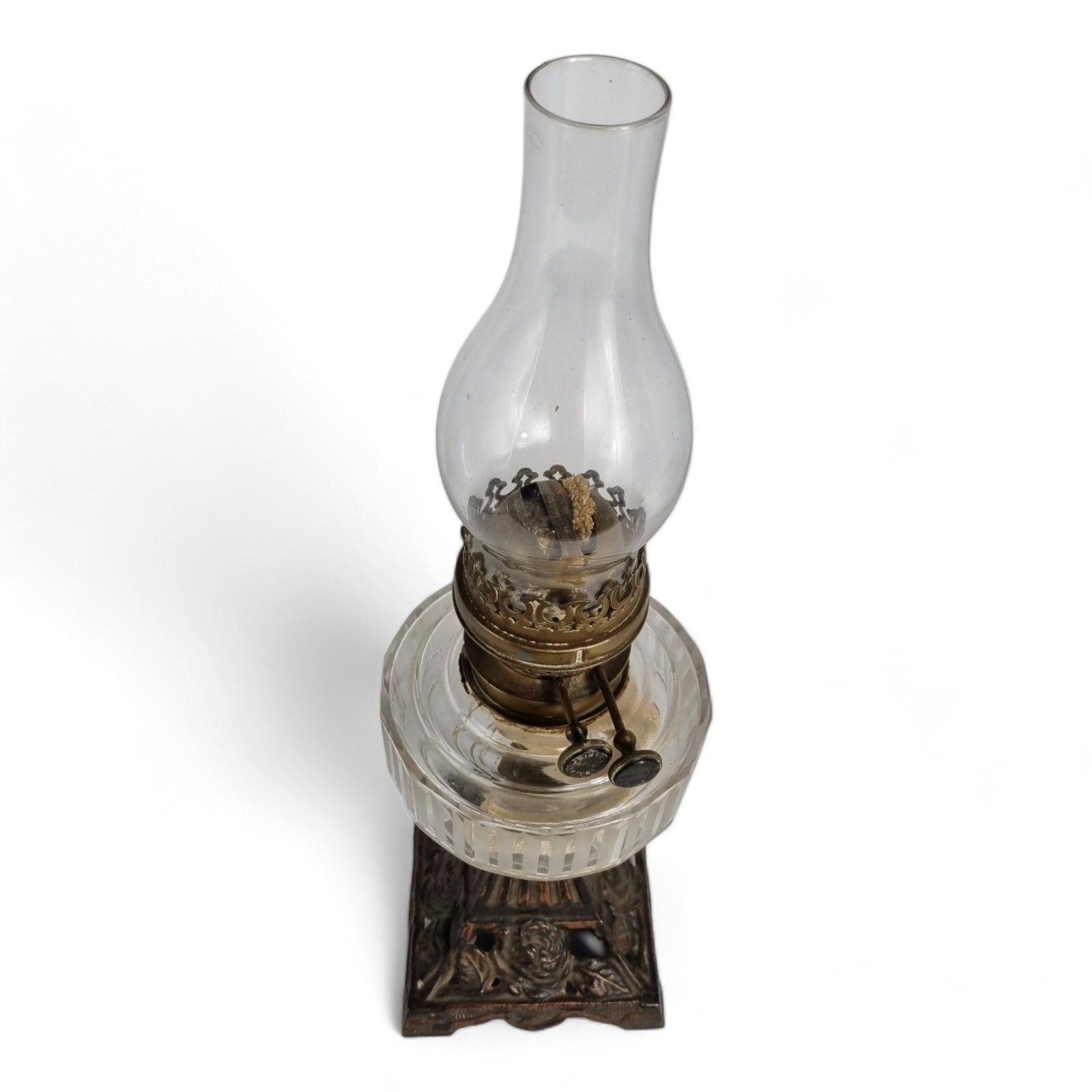 Antique Oil Lamp Hinks Patent Glass Cast Iron Base Victorian photo buy
