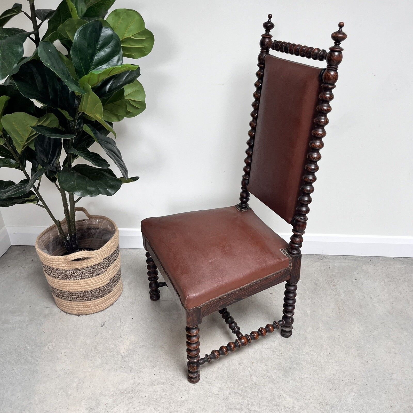French 19th Century Bobbin Turned Ebonised Nursing Chair Studded Red Leather photo 195.0