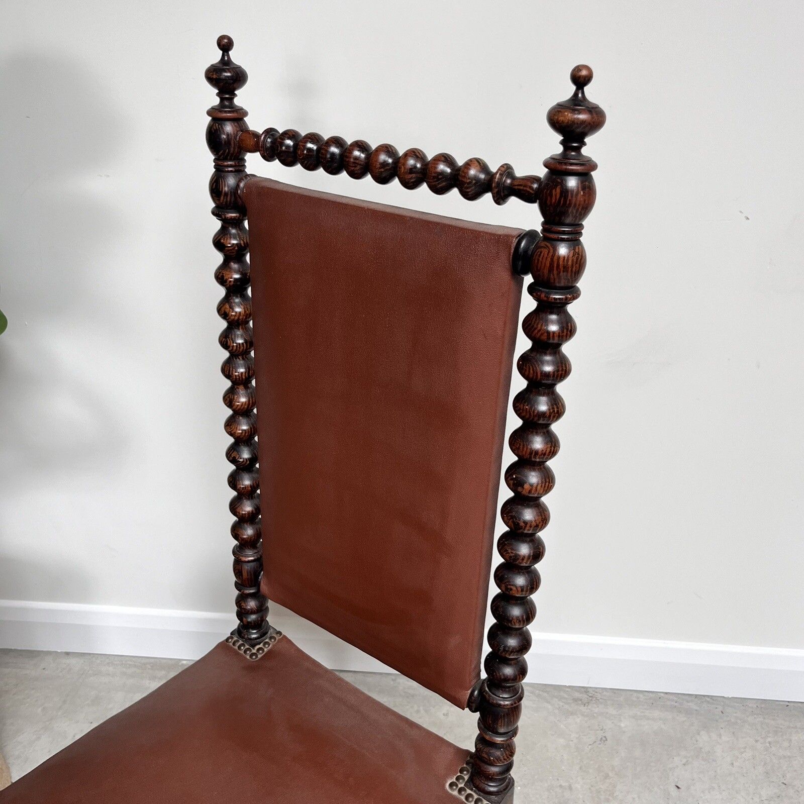 French 19th Century Bobbin Turned Ebonised Nursing Chair Studded Red Leather photo vinterior