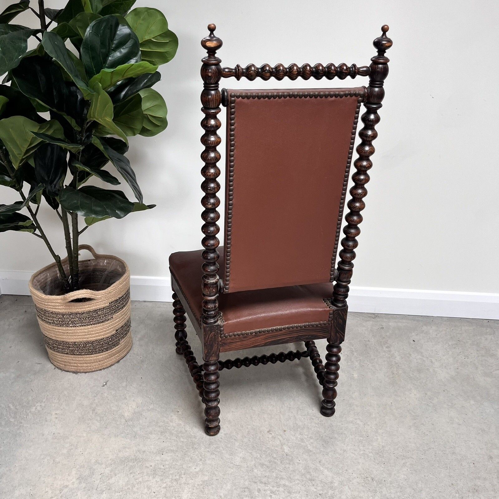 photo for sale French 19th Century Bobbin Turned Ebonised Nursing Chair Studded Red Leather