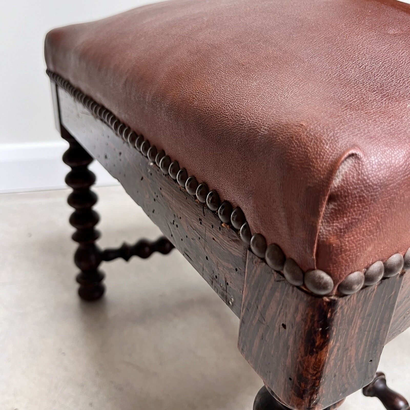 195.0 French 19th Century Bobbin Turned Ebonised Nursing Chair Studded Red Leather photo