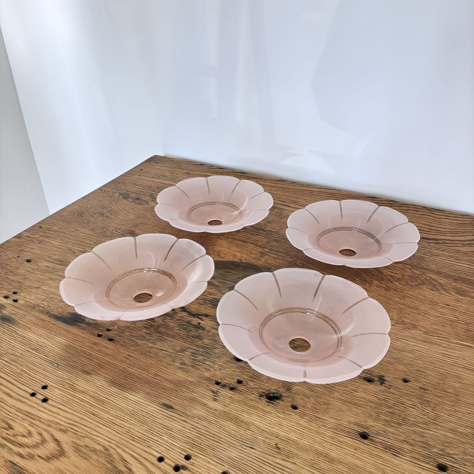 Two French Scalloped Floral Pink Glass Shades photo buy