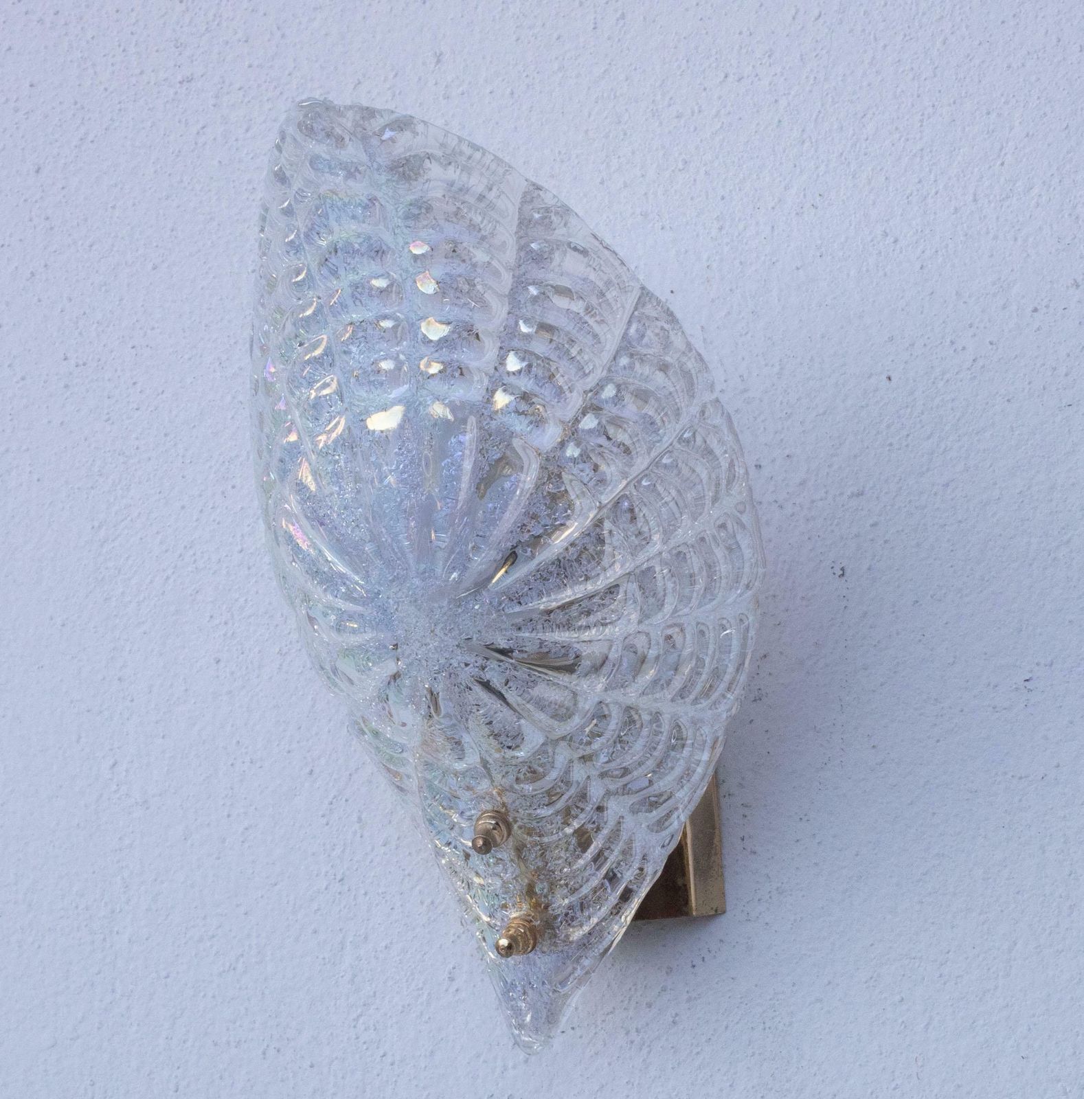 Set Of 2 Bogotà, Wall Light Iridescent Rainbow Colour Murano Glass Leave, 1970s photo furniture