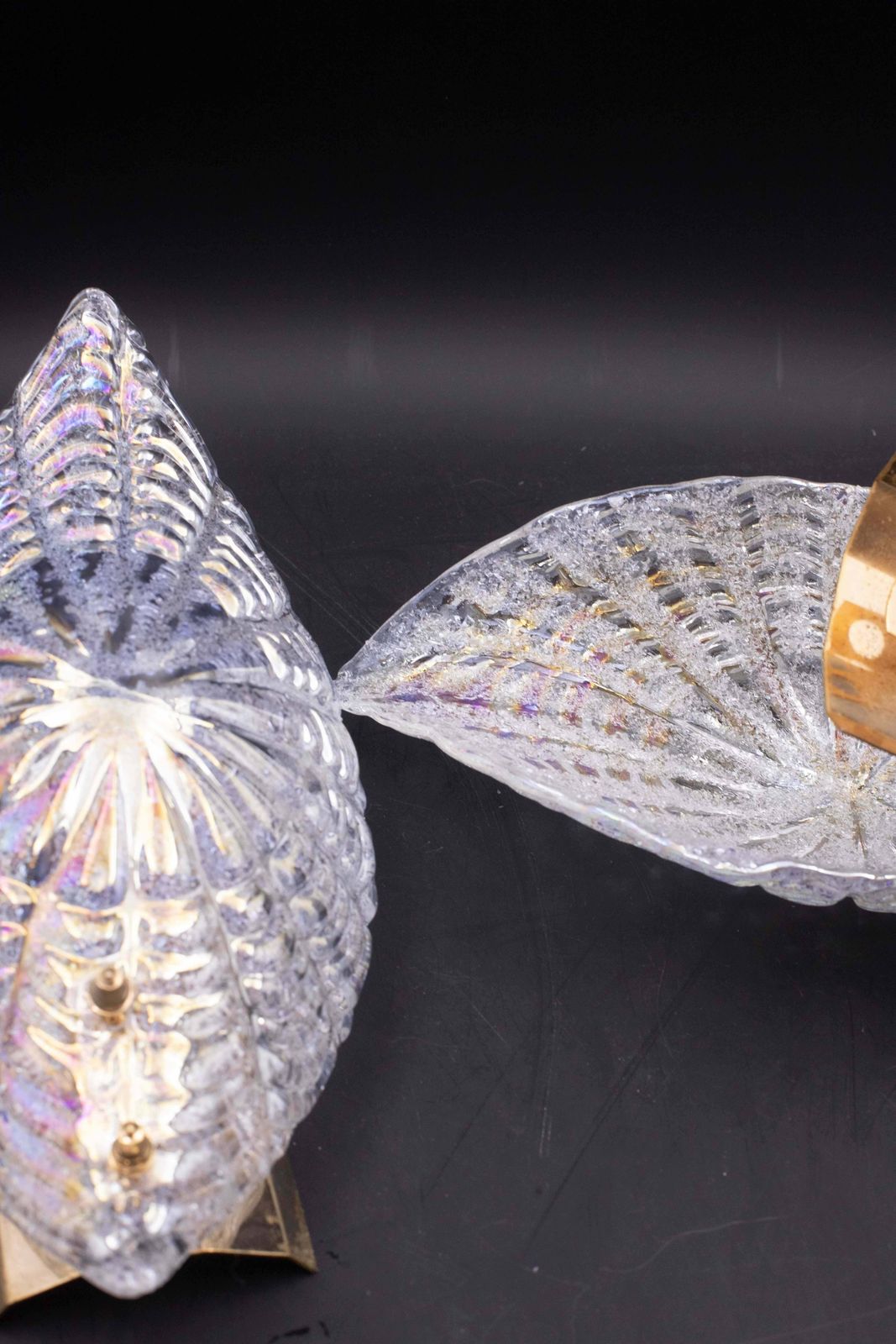 1270.0 Set Of 2 Bogotà, Wall Light Iridescent Rainbow Colour Murano Glass Leave, 1970s photo