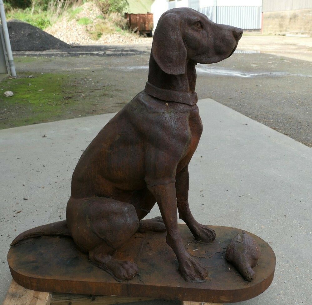 Cast Iron Statue Of A Hunting Dog Retrieving A Pheasant photo vinterior