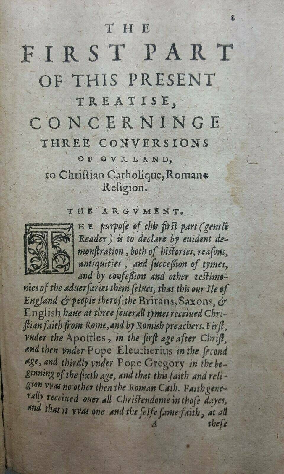 Antiquarian Book First Edition Treatise Of Three Conversions Of England By Robert Parsons. Very Rare Dated 1603. photo for sale