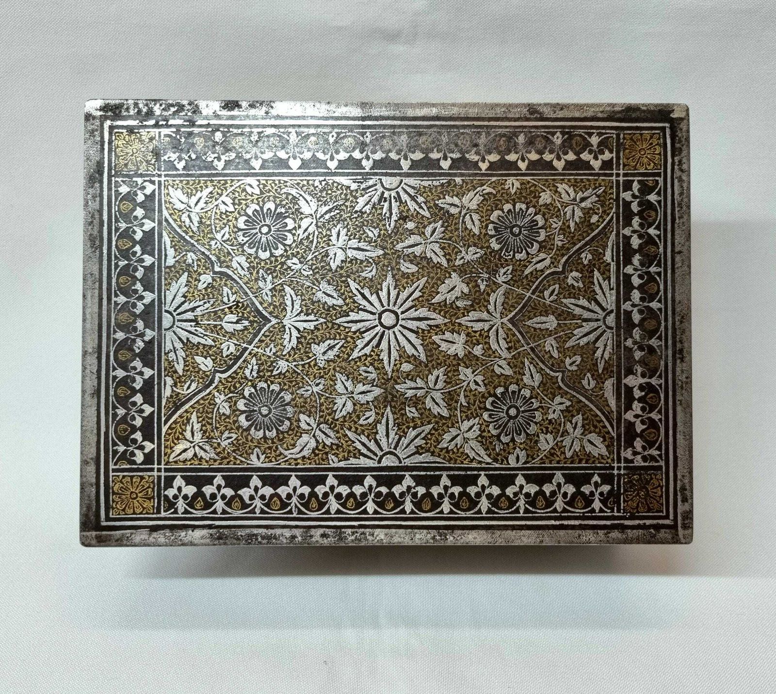 A Beautiful Antique Indian Koftgari Ware Oxidised Steel Box Finely And Profusely Inlaid With Gold And Silver, From The Punjab Region. photo furniture