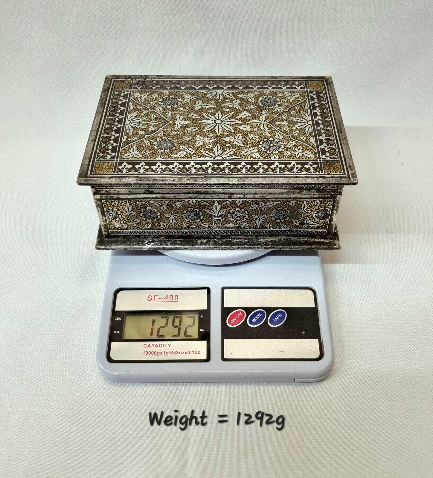 A Beautiful Antique Indian Koftgari Ware Oxidised Steel Box Finely And Profusely Inlaid With Gold And Silver, From The Punjab Region. photo vintage
