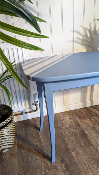 Upcycled Blue Table With Striped Detail By Reduce. Reuse. Refurbish photo Furniture
