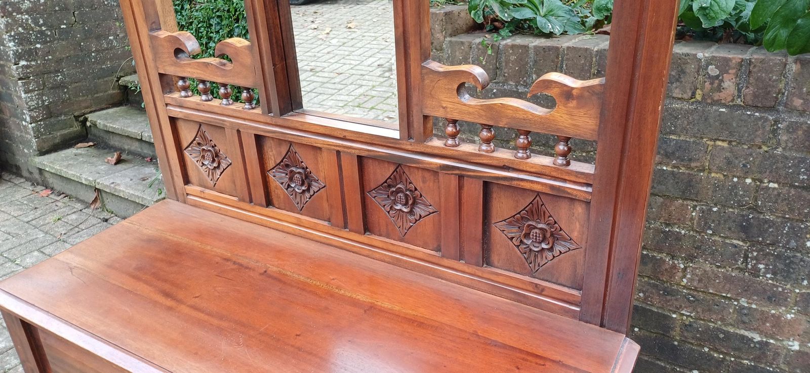 Vintage Victorian Style Solid Teak Hall Stand Entryway Stand Side Table Brass Features photo vinterior