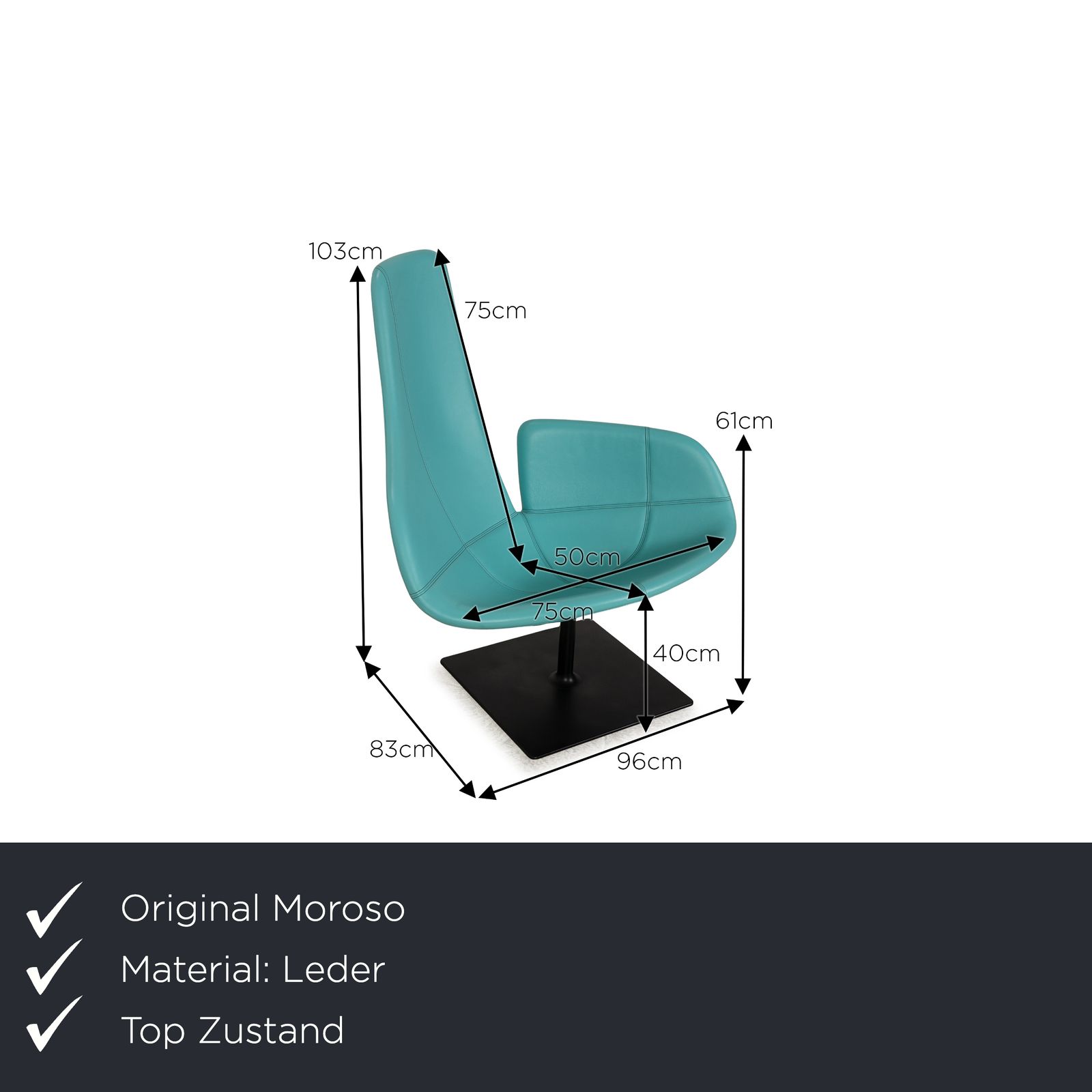 Moroso Fjord Leather Armchair Turquoise Blue Swivel Function photo furniture