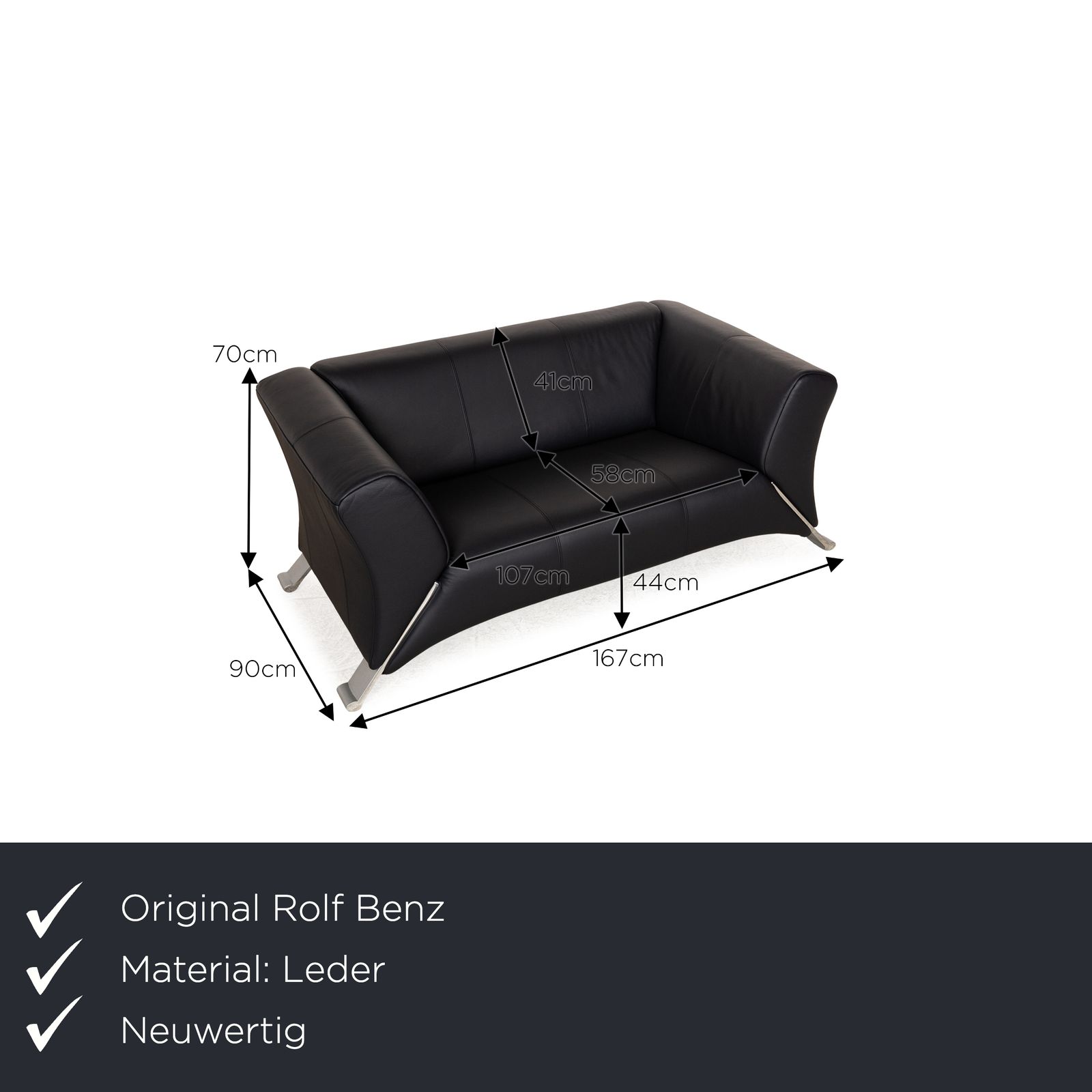 Rolf Benz 322 Leren Tweezitsbank Blauw photo furniture