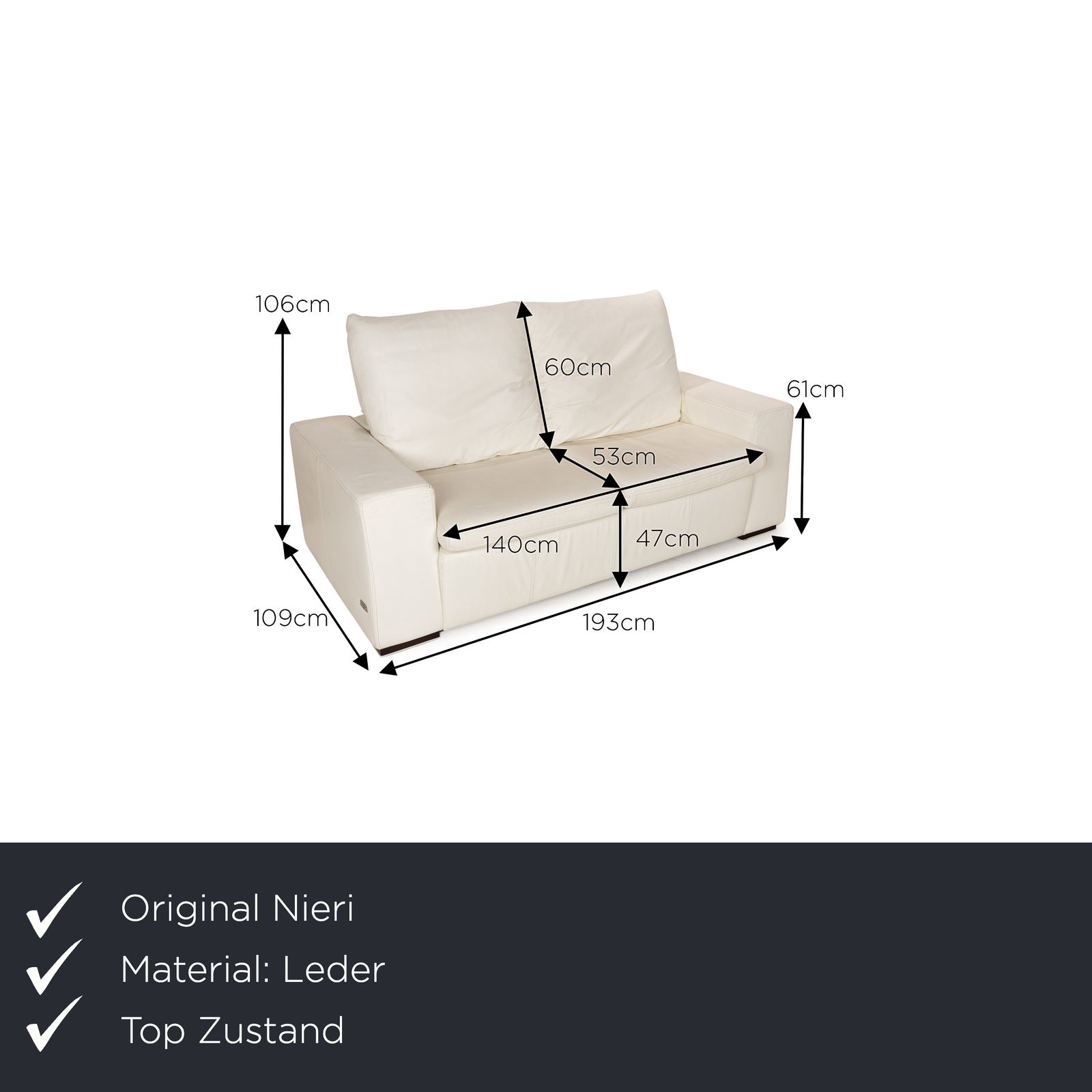 Nieri Leather Two Seater White Sofa photo furniture