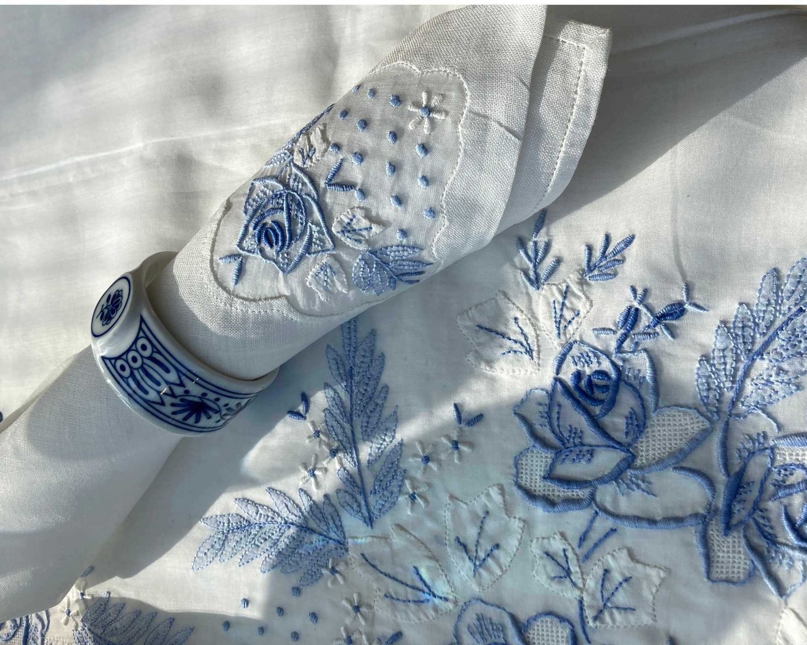 Antiek Tafelkleed | 63 X 102 Inch | Handgemaakt In Blauw En Wit photo vinterior
