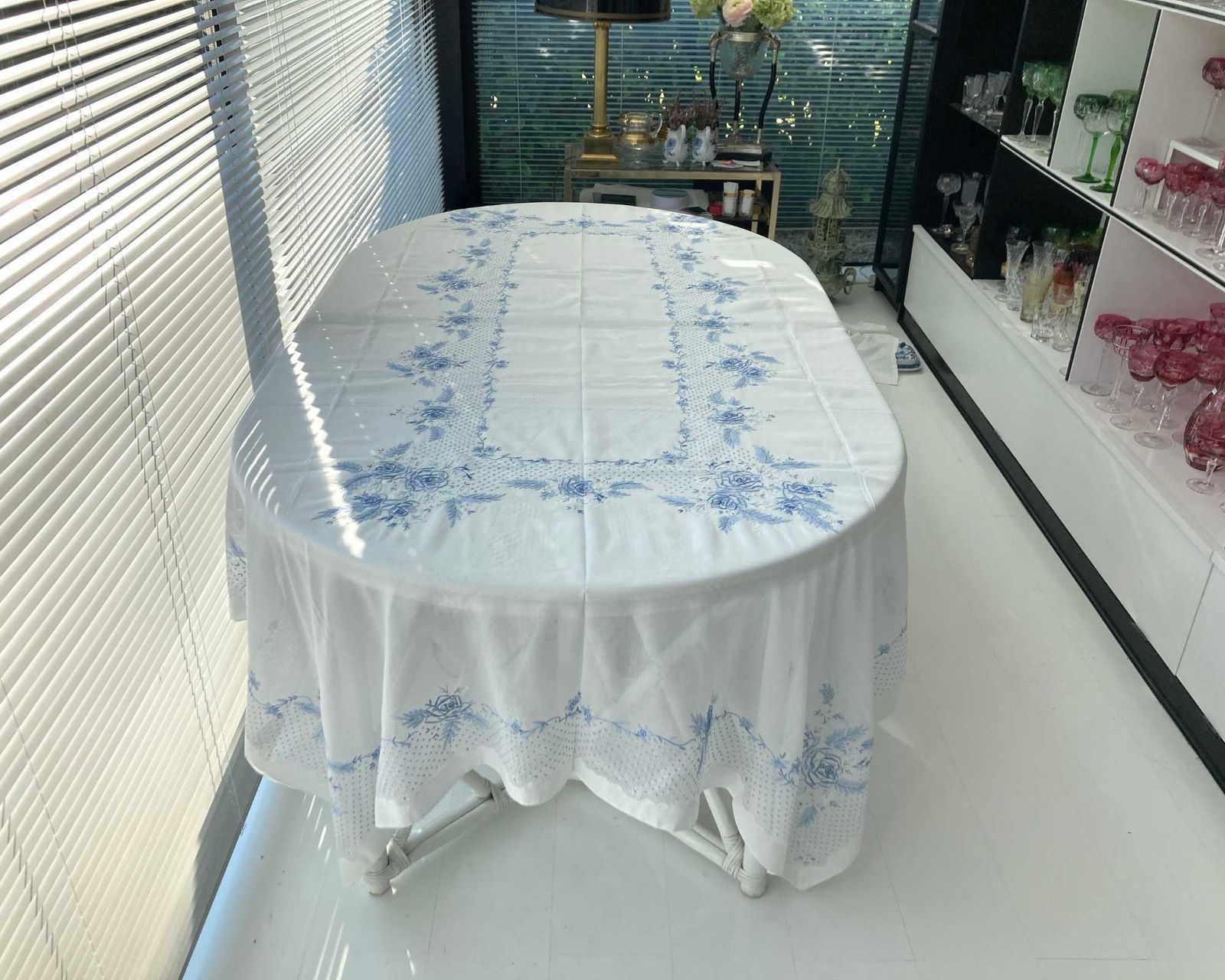 Antiek Tafelkleed | 63 X 102 Inch | Handgemaakt In Blauw En Wit photo buy