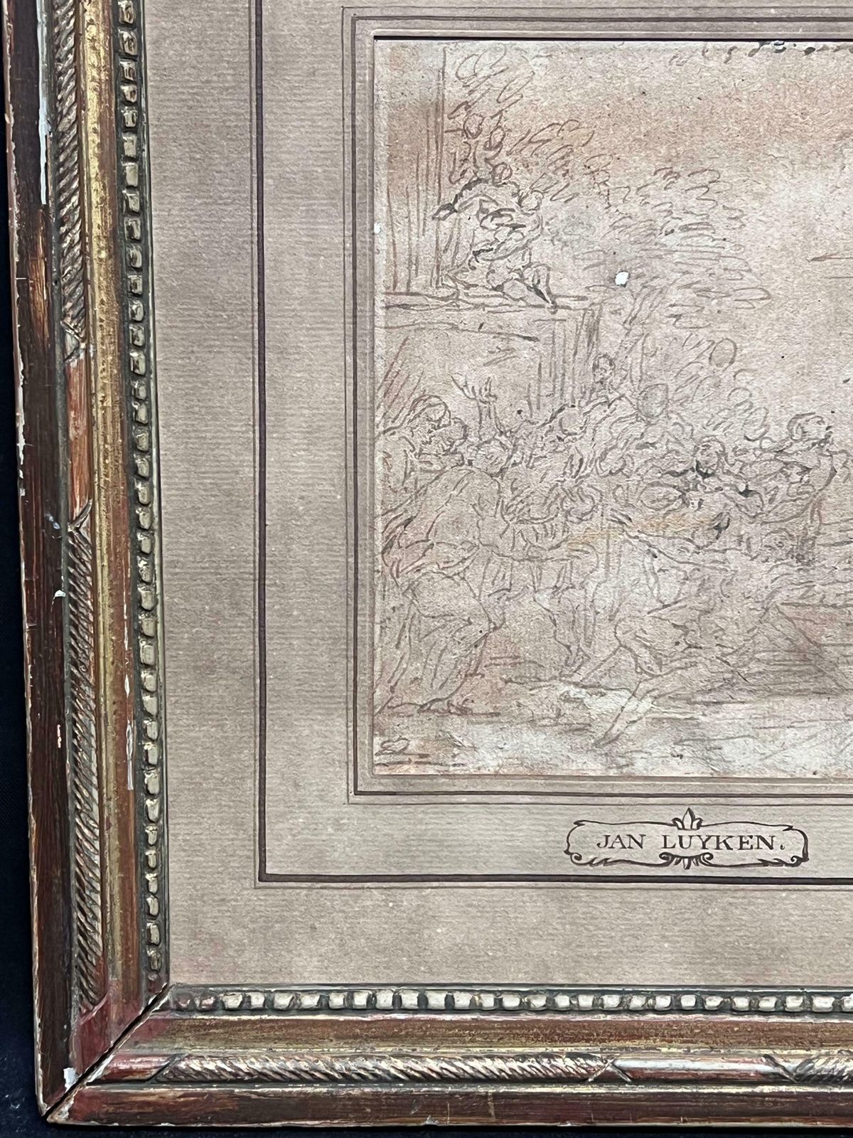 17th Century Dutch Old Master Ink Drawing Christ On The Cross Many Figures 16741674 photo for sale