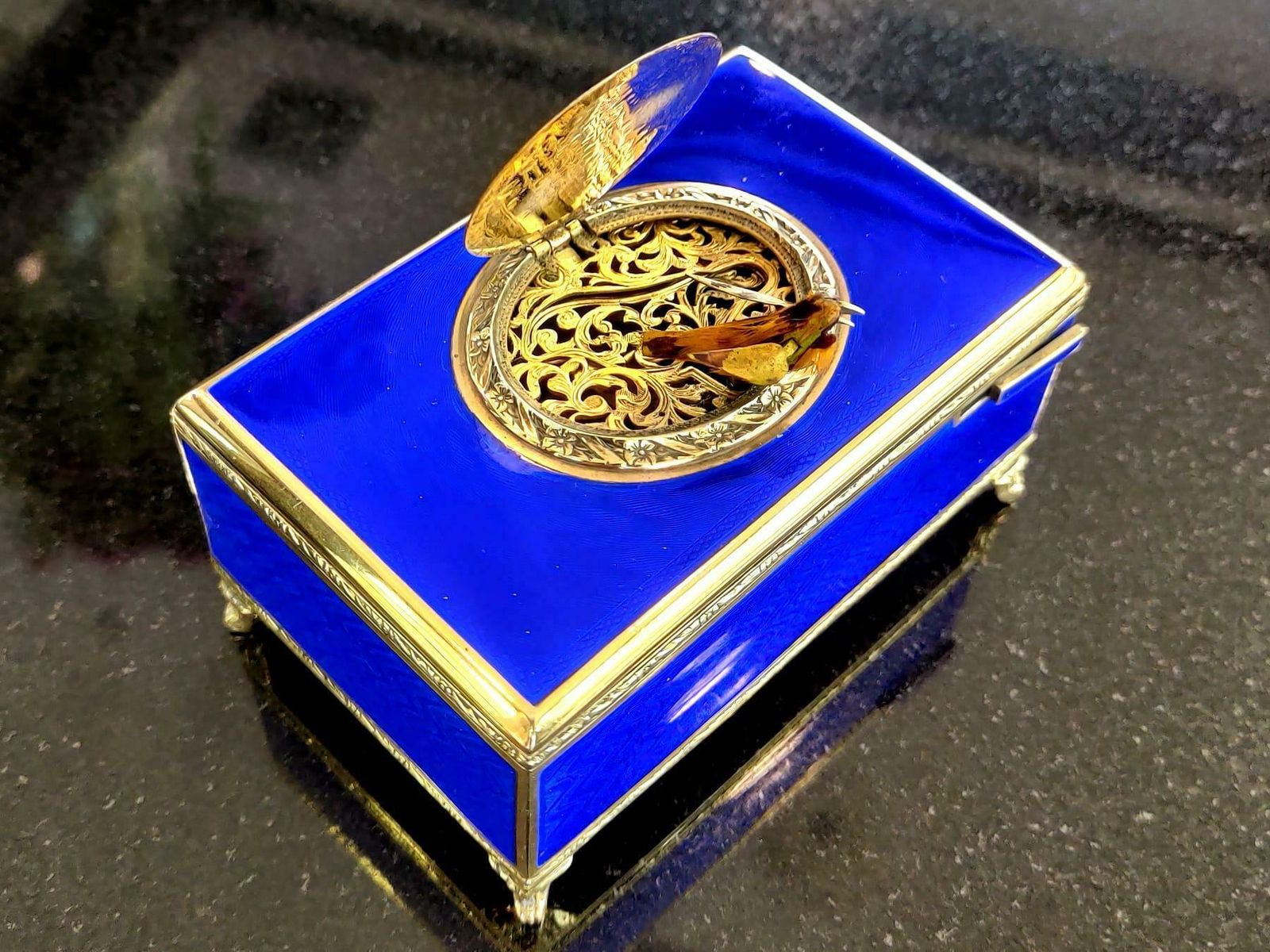 Antique European Sterling Silver And Enamel Singing Bird Box Circa 1900 photo for sale
