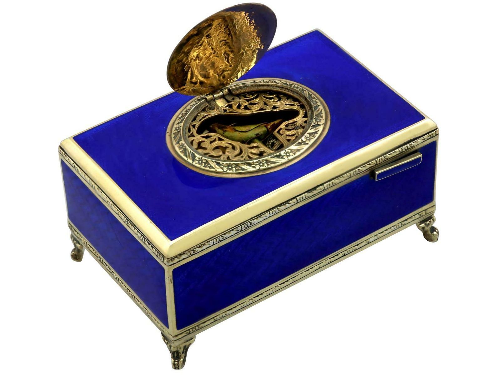 photo furniture Antique European Sterling Silver And Enamel Singing Bird Box Circa 1900