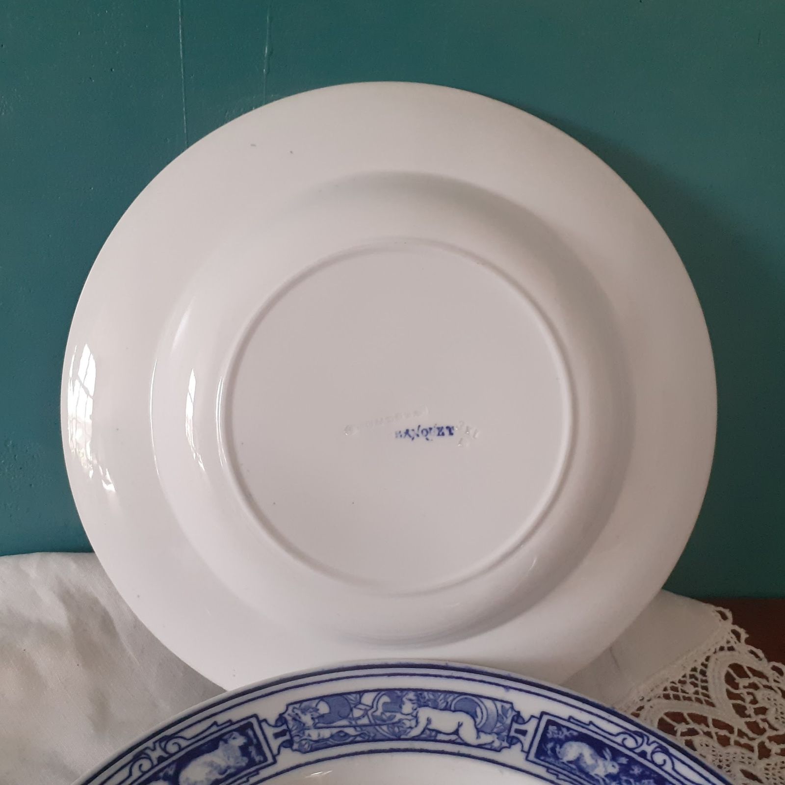 Rare Antique Wedgwood "Banquet" Soup Bowl Pair By Thomas Allen   Blue Transferware photo for sale