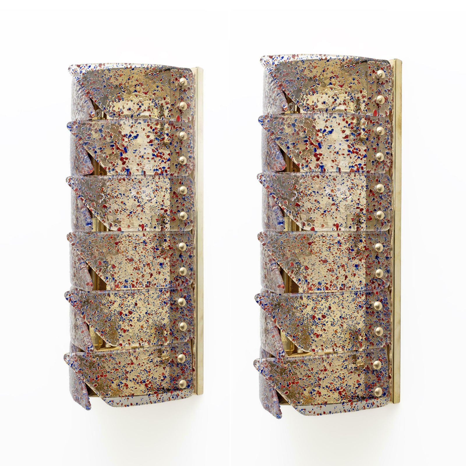 Pair Of Mid Century Modern Style Italian Murano Glass And Brass Sconces photo 3228.0
