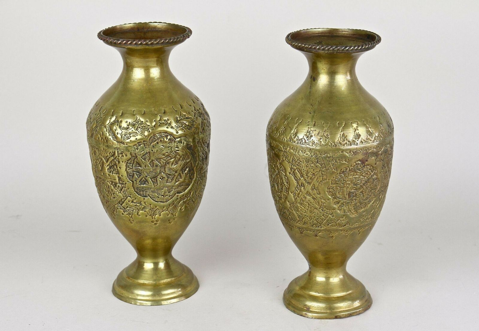 Home Decor Pair Of 19th Century Biedermeier Chased Brass Vases, Austria Ca. 1860 photo
