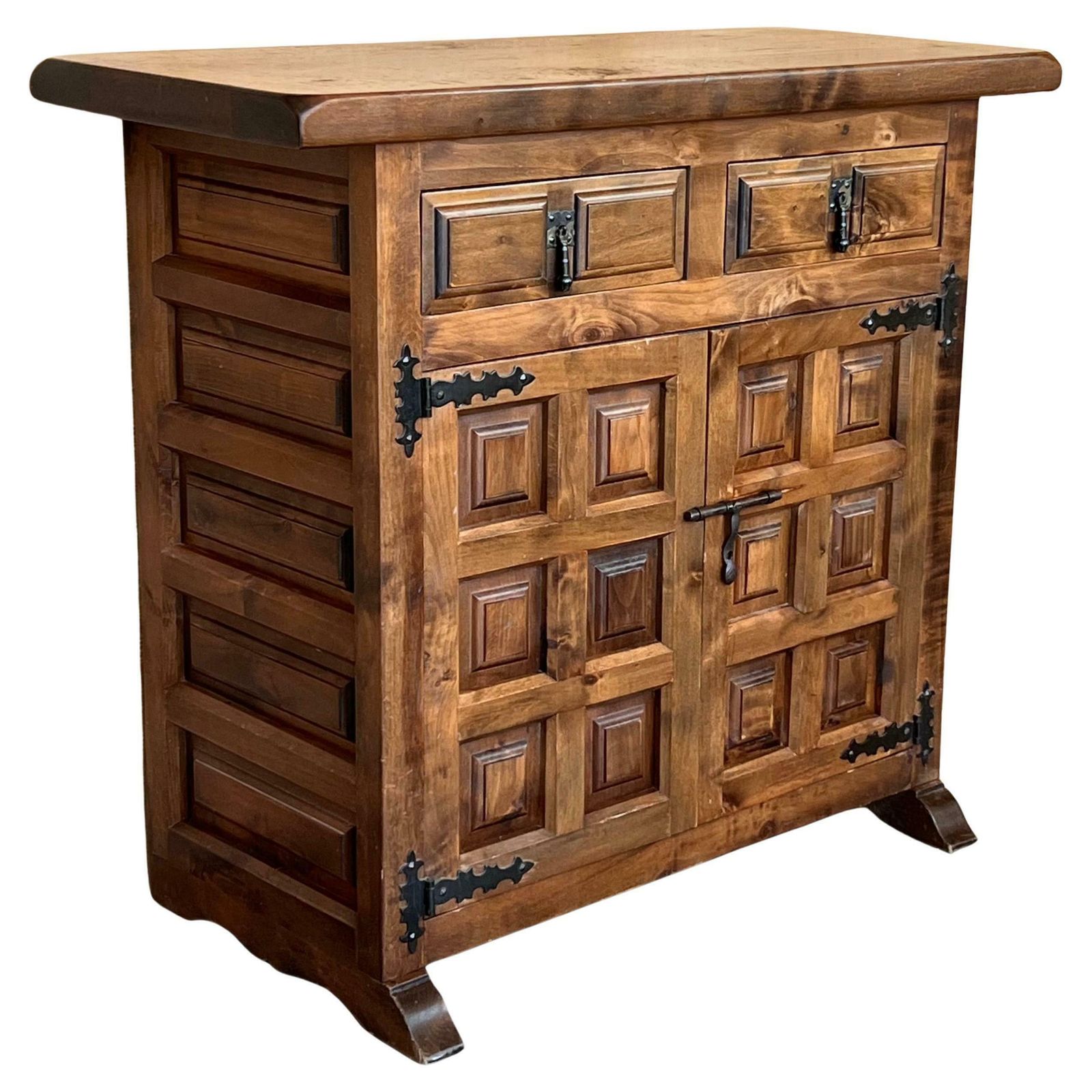 19th Spanish Baroque Carved Walnut Tuscan Two Drawer Credenza Or Buffet