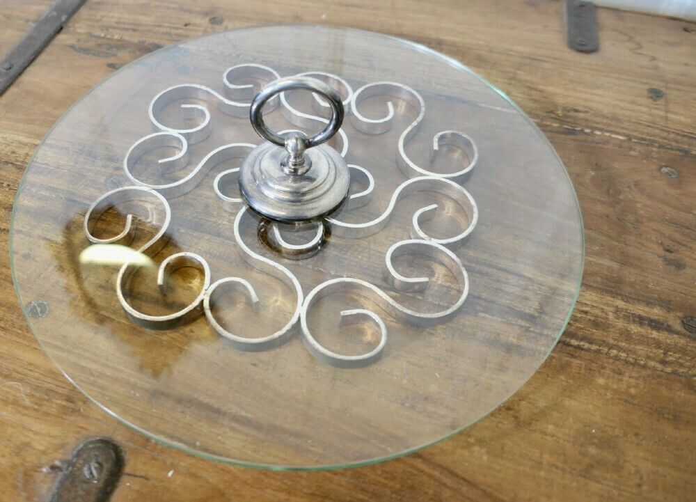 Art Deco Design Cheese Platter, Glass And Silver Metal photo vinterior