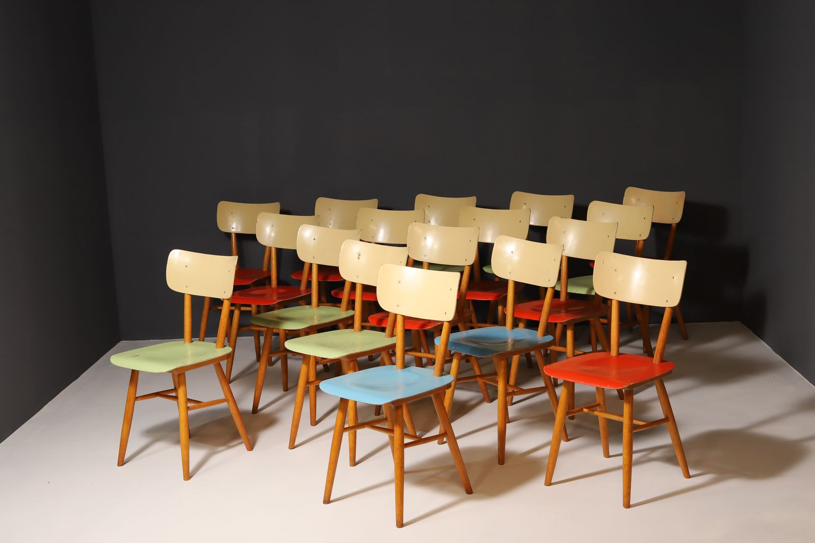 Mid Century Color Dining Chairs By Ton, 1960´S, Czechoslovakia, Set Of 18 photo furniture