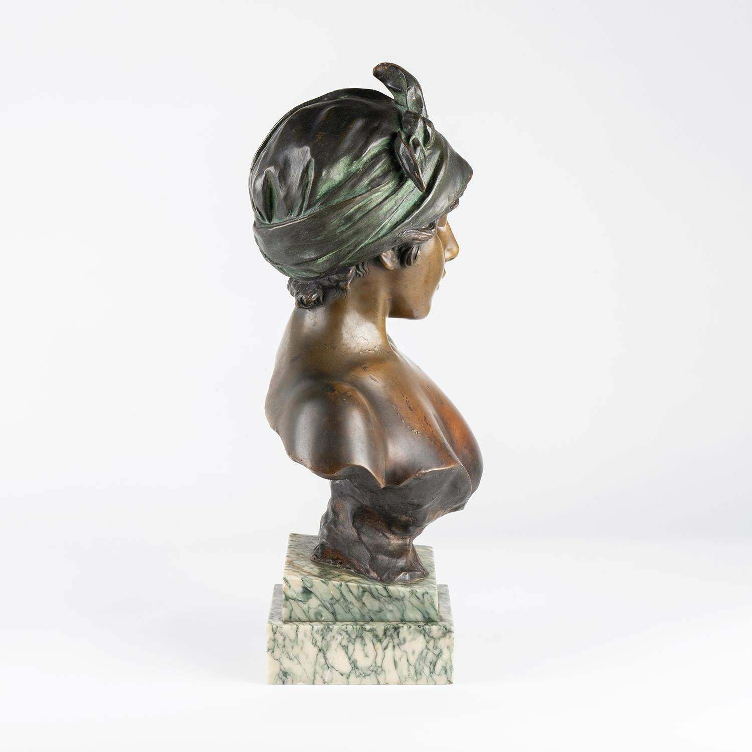 Art Sculpture In Bronze And Marble Base, Art Nouveau Period, Circa 1900. photo