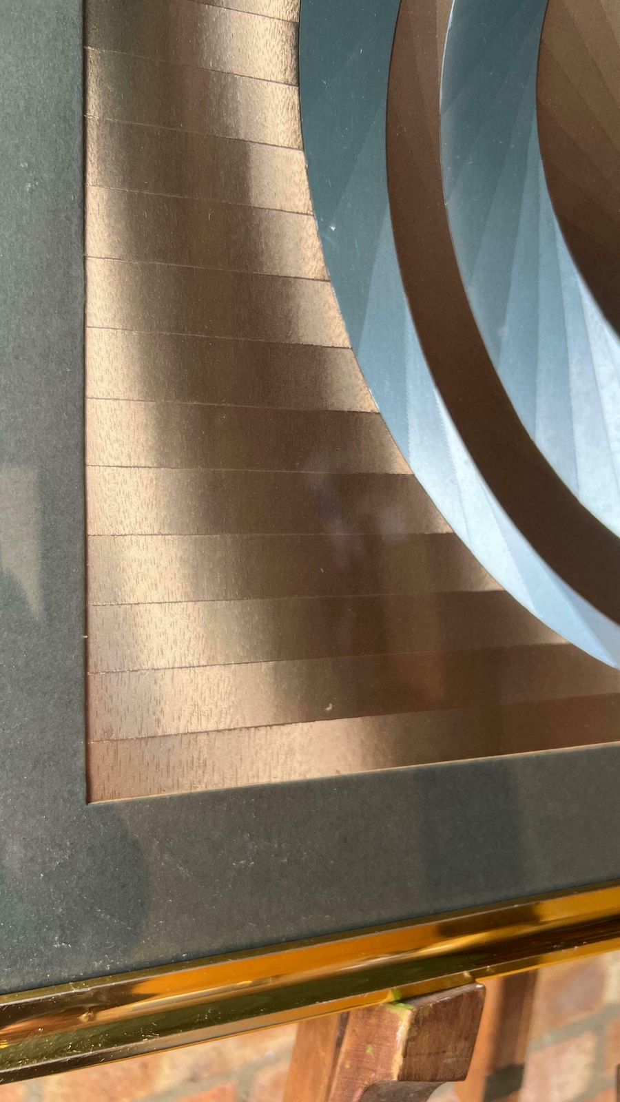 Mid Century Modern Abstract Kinetic Optical Silver And Gold Foil Artwork Picture Depicting Eccentric Circles photo for sale