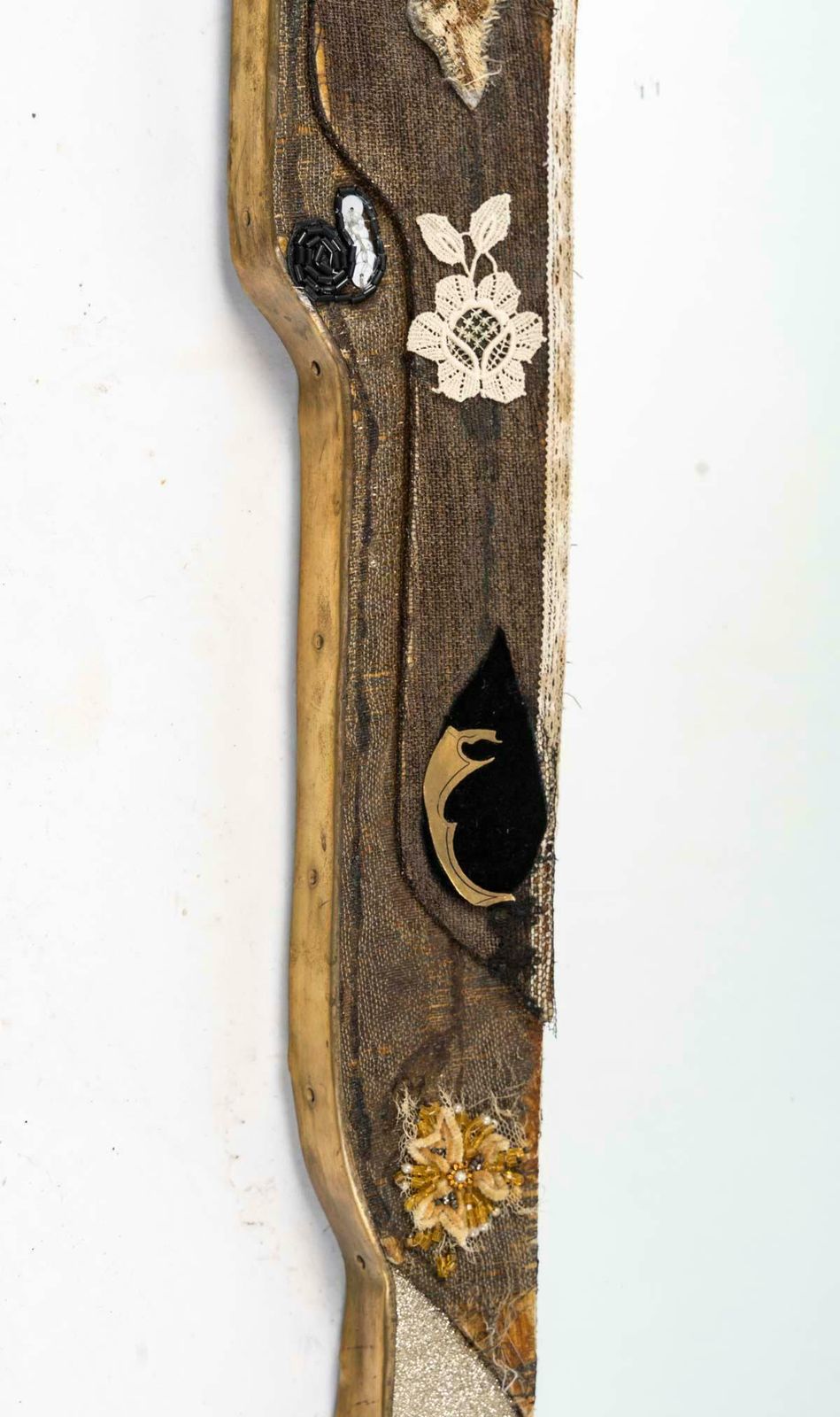 Art Nouveau Period Mirror In Wood Covered With Antique Trimmings And Embroidery. photo 4530.0