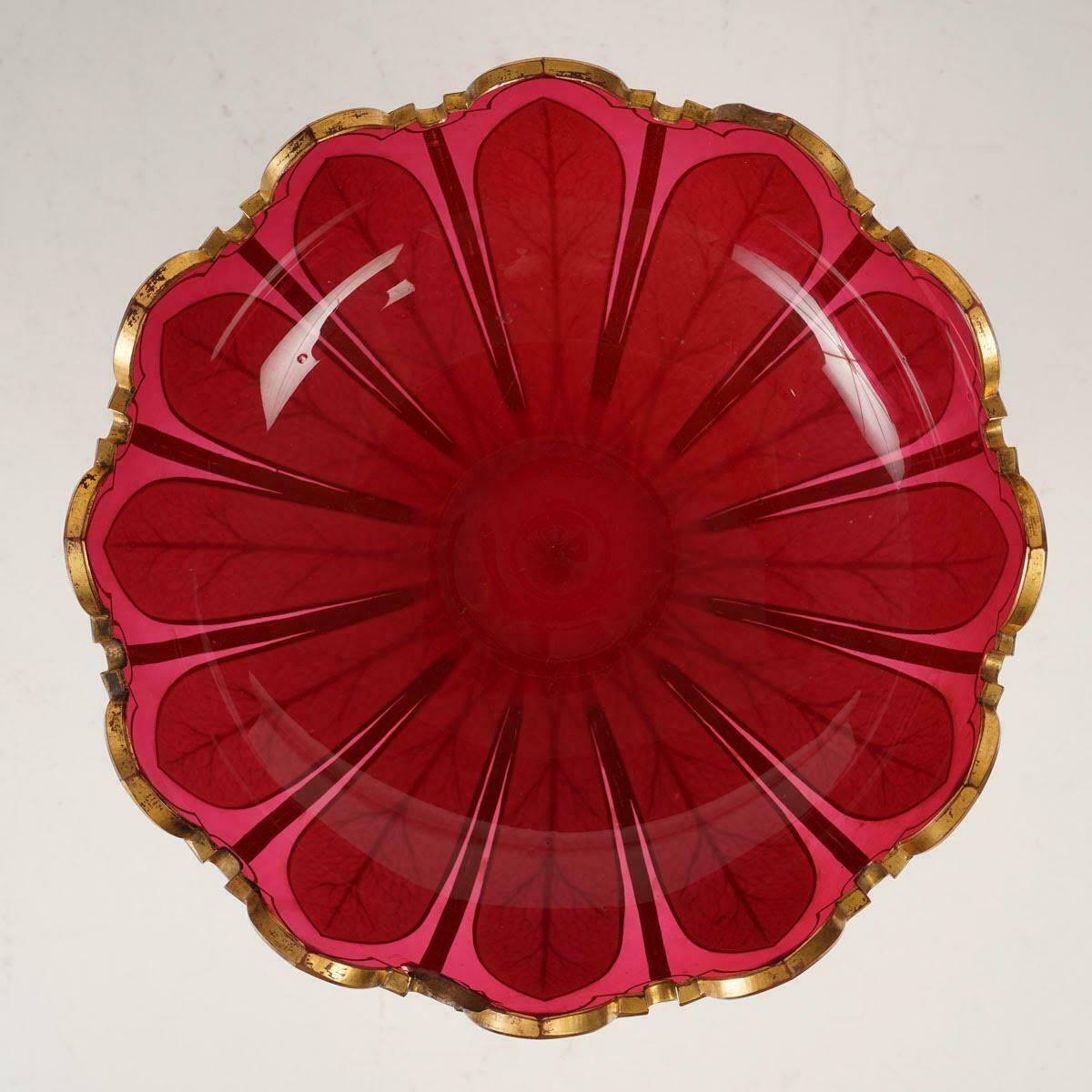 Bohemian Crystal Overlay Bowl, 19th Century, Napoleon III Period. photo vinterior