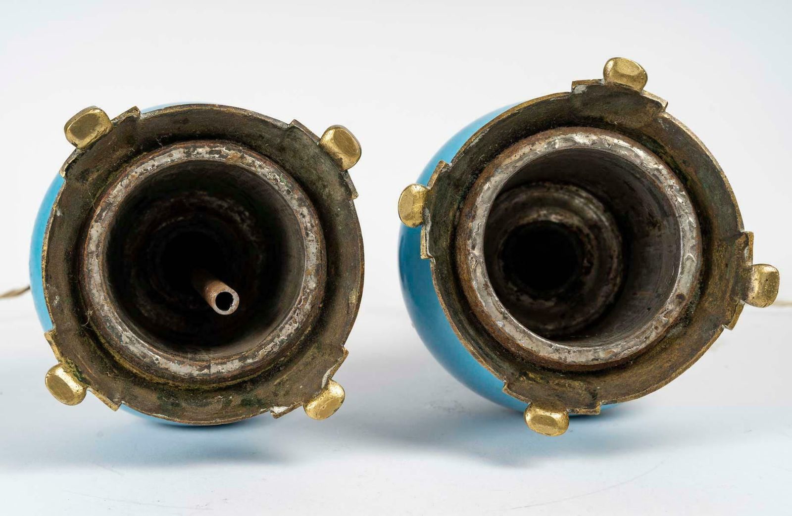 Pair Of Oil Lamps Mounted As Table Lamps, Napoleon III Period, 19th Century. photo vintage