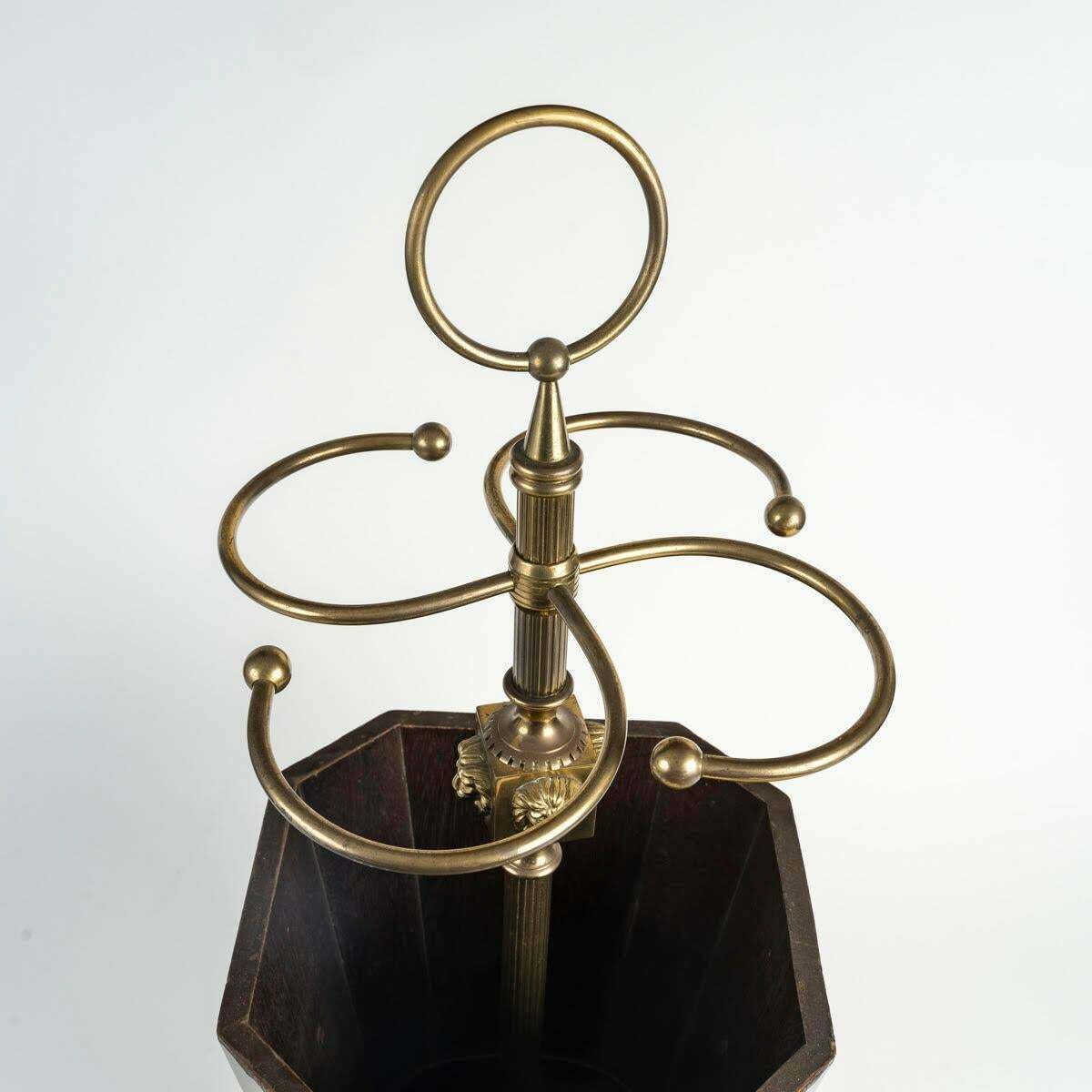 Wood And Gilt Brass Umbrella Stand, 20th Century. photo furniture