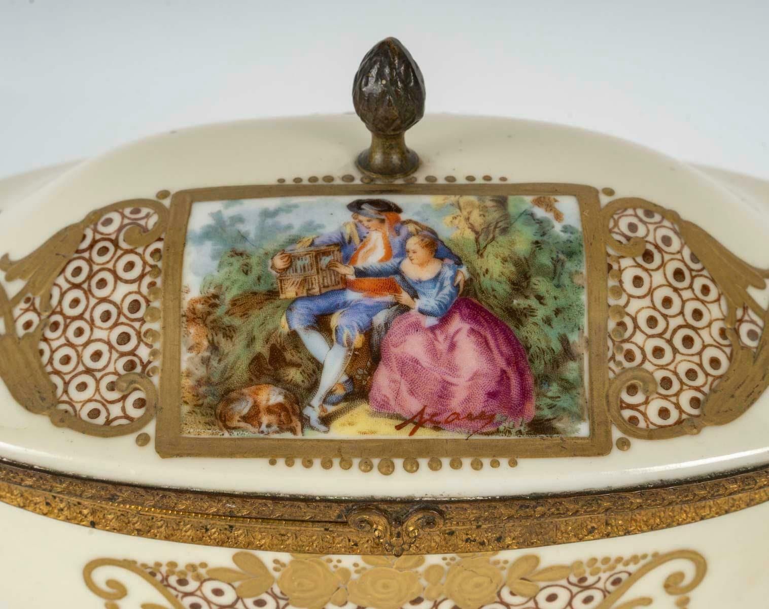 Sèvres Porcelain Box, Enamelled And Gilded, 20th Century, Napoleon III Style. photo for sale